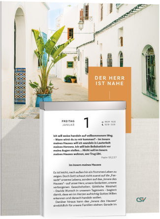 Preview: Der Herr ist nahe 2027 – Christlicher Tages-Abreißkalender mit täglichen Bibelversen, Andachten und beidseitig bedruckter Rückwand.