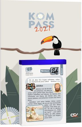 Preview: Der Kompass 2027 – Christlicher Tages-Abreißkalender für Kinder und Jugendliche mit Bibelversen, Geschichten und farbiger Gestaltung.