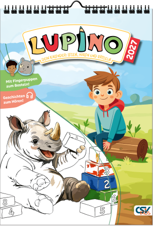 Lupino 2027 – Kinderkalender zum Malen, Rätseln und Basteln mit Ausmalbildern, Bibelgeschichten und Spiralbindung.