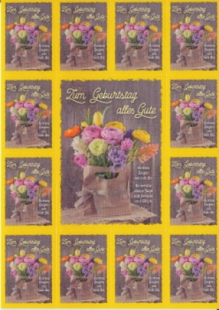 *Postkarte mit Aufklebern „Zum Geburtstag alles Gute“