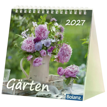 Tischkalender „Gärten“ 2027 mit stimmungsvollem Gartenmotiv und Bibelvers