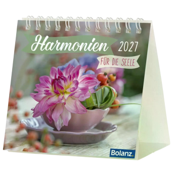 Aufstellkalender „Harmonien“ 2027 mit Blumenmotiv und Bibelvers