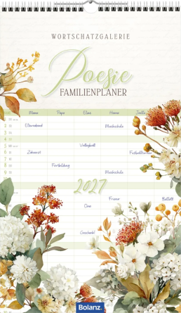 Familienplaner „Poesie“ 2027 mit sechs Spalten, Vintage-Design und Bibelwort