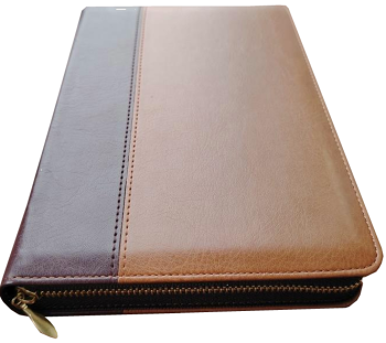 *Taschenbibel, Kunstleder, hellbraun/dunkelbraun, Goldschnitt, Reißverschluss, 13,5 x 19,5 x 2,9 cm