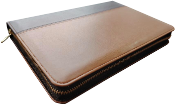 *Taschenbibel, Kunstleder, hellbraun/dunkelbraun, Goldschnitt, Reißverschluss, 13,5 x 19,5 x 2,9 cm