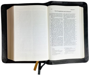 Standardbibel, Leder, schwarz, Goldschnitt mit Notizseiten, Schutzklappen, 15,7 x 23,0 x 5,5 cm