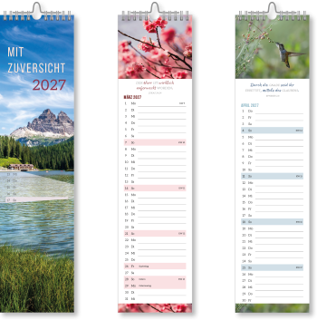 Preview: Mit Zuversicht 2027 – Christlicher Streifenkalender mit Bibelversen, Fotos, Andachtstexten und Spiralbindung.