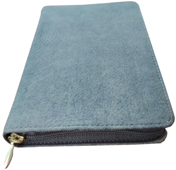 *Pocketbibel, Leder, braun/grau, Goldschnitt, Reißverschluss, 10,5 x 15,0 x 2,3 cm