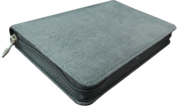 *Pocketbibel, Leder, braun/grau, Goldschnitt, Reißverschluss, 10,5 x 15,0 x 2,3 cm