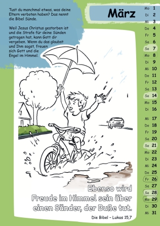 Preview: Mit Stift und Bibel (Kinderkalender mit Bibelversen zum Ausmalen) - Ernst-Paulus-Verlag