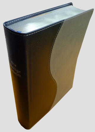 Schreibrandbibel, klein, Kunstleder, blau/grau, Silberschnitt – Einzelexemplar