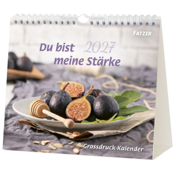 Tischkalender „Du bist meine Stärke“ 2027 mit Naturmotiv und Bibelvers