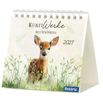 Minikalender „KunstWerke des Schöpfers“ 2027 mit nostalgischer Naturzeichnung und Bibelvers