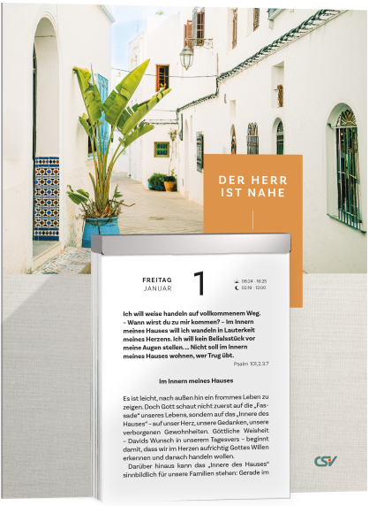 Der Herr ist nahe 2027 – Christlicher Tages-Abreißkalender mit täglichen Bibelversen, Andachten und beidseitig bedruckter Rückwand.