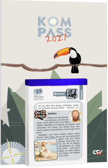 Der Kompass 2027 – Christlicher Tages-Abreißkalender für Kinder und Jugendliche mit Bibelversen, Geschichten und farbiger Gestaltung.