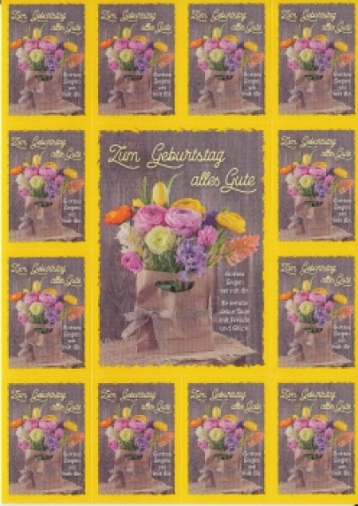*Postkarte mit Aufklebern „Zum Geburtstag alles Gute“