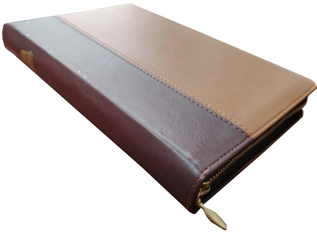 *Taschenbibel, Kunstleder, hellbraun/dunkelbraun, Goldschnitt, Reißverschluss, 13,5 x 19,5 x 2,9 cm