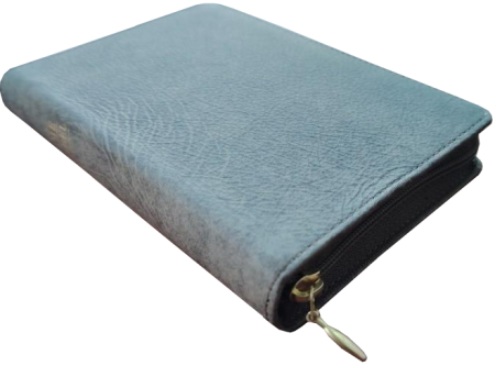 *Pocketbibel, Leder, braun/grau, Goldschnitt, Reißverschluss, 10,5 x 15,0 x 2,3 cm