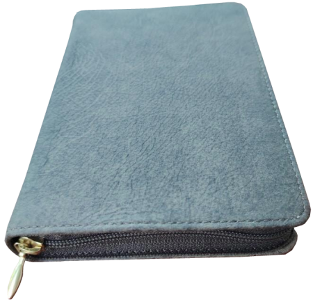 *Pocketbibel, Leder, braun/grau, Goldschnitt, Reißverschluss, 10,5 x 15,0 x 2,3 cm