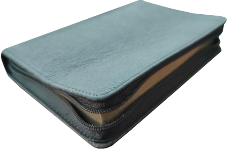 *Pocketbibel, Leder, braun/grau, Goldschnitt, Reißverschluss, 10,5 x 15,0 x 2,3 cm