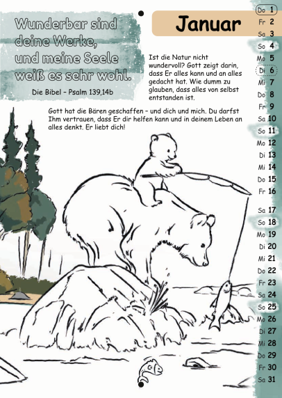 Mit Stift und Bibel 2026 (Kinderkalender mit Bibelversen zum Ausmalen)