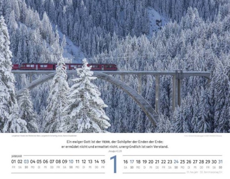 Schweizer Bildkalender mit Bergmotiven, Landschaftsaufnahmen und Bibelversen als Wandkalender im Querformat.