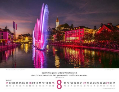 Schweizer Bildkalender mit Bergmotiven, Landschaftsaufnahmen und Bibelversen als Wandkalender im Querformat.
